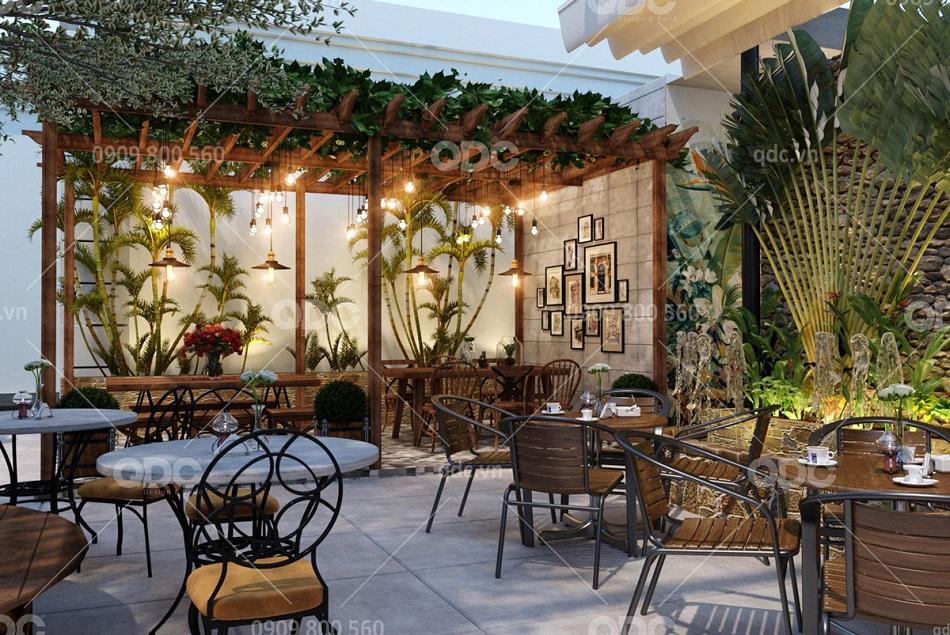 Thiết kế nhà hàng sân vườn: Một không gian ẩm thực đầy màu sắc và xanh tươi sẽ đưa bạn thoải mái thưởng thức ẩm thực và giải trí với người thân tại nhà hàng sân vườn được thiết kế đẹp.